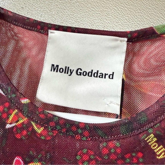 🆕 MOLLY GODDARD Nanette Floral Printed Mesh Midi Dress Brown Sz 8 US - Picture 5 of 8